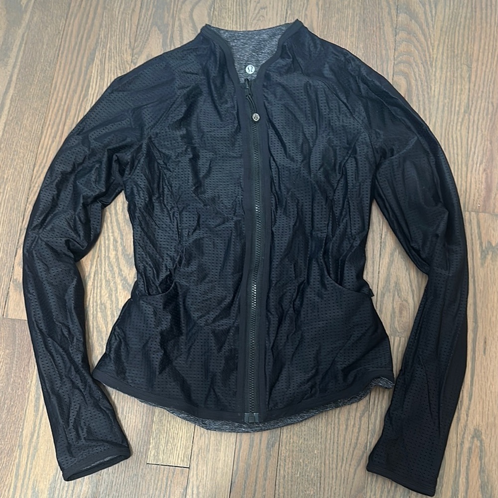 lululemon athletica Black Perforated Reversible Zip Bomber Jacket